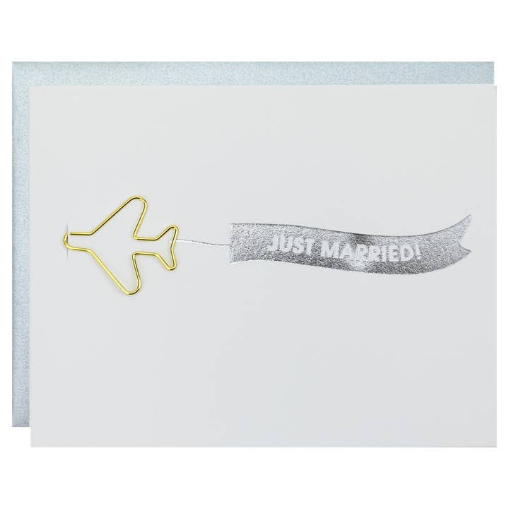 Just Married Paper Clip Letterpress Greeting Card