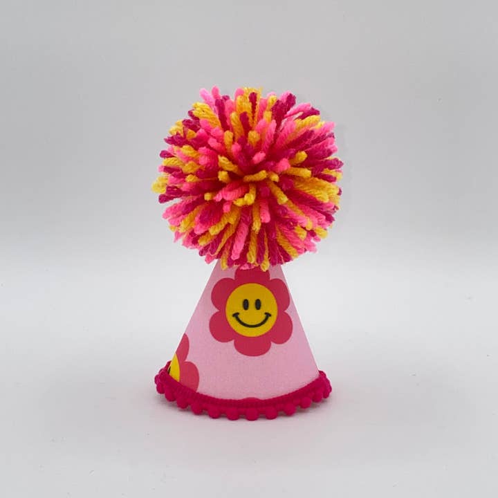 Pink Daisy Party Hat For Dogs- Size Small