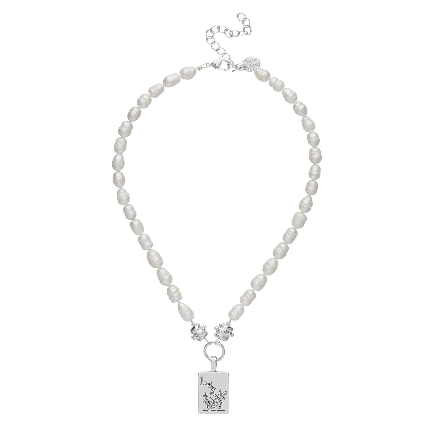 Silver Mahjong Pearl Necklace