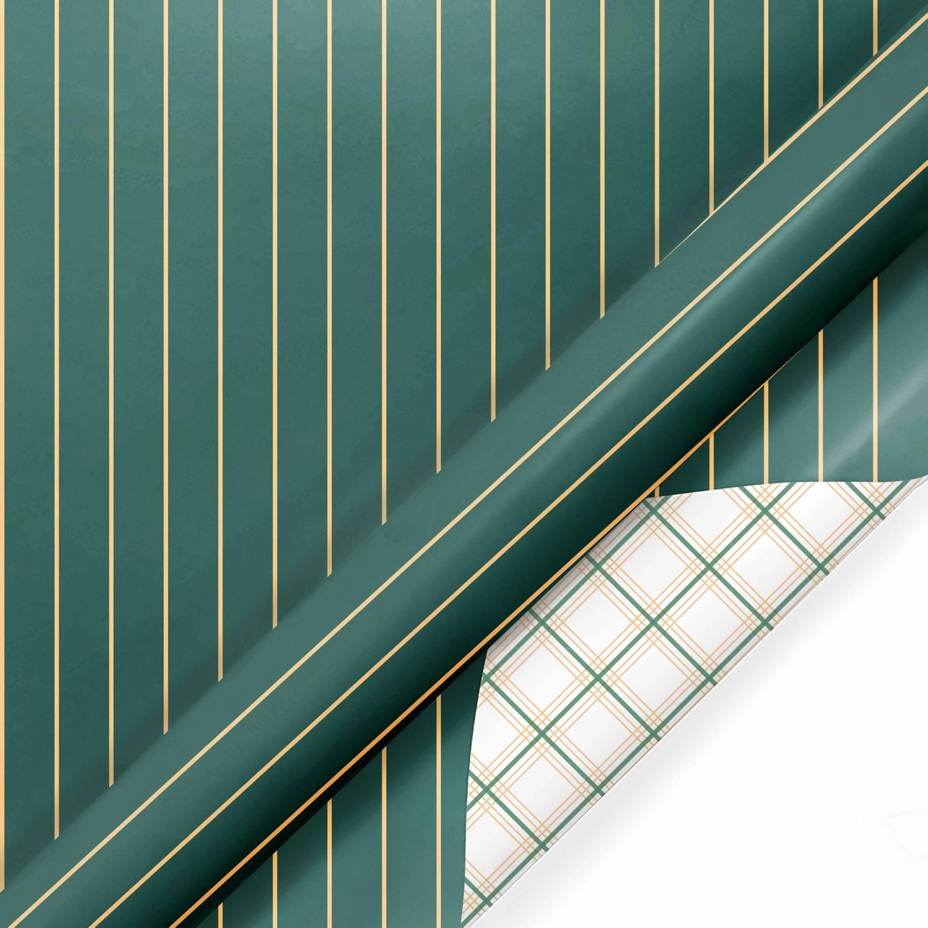 30" X 10' Reversible Wrapping Paper Green Stripe/Plaid