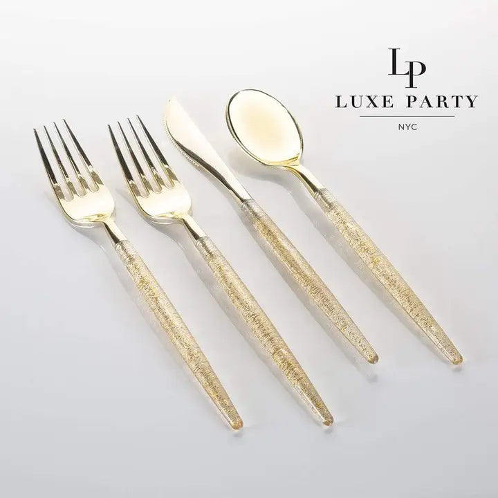 Gold Glitter Plastic Cutlery Set