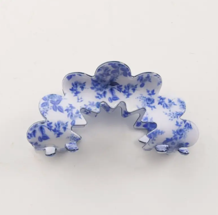 Vintage Porcelain Style Half Moon Hair Claw Clip