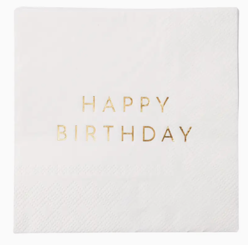 White & Gold Signature Happy Birthday Cocktail Napkins