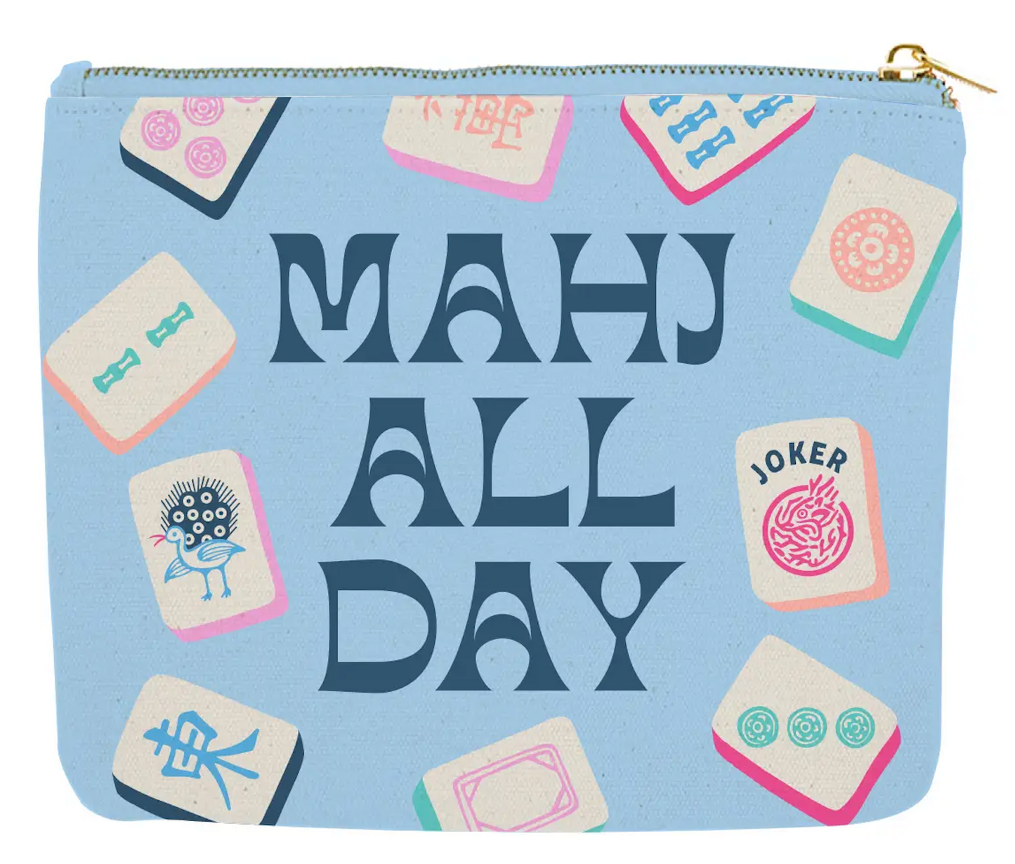 Mahjong Zipper Canvas Card Pouch