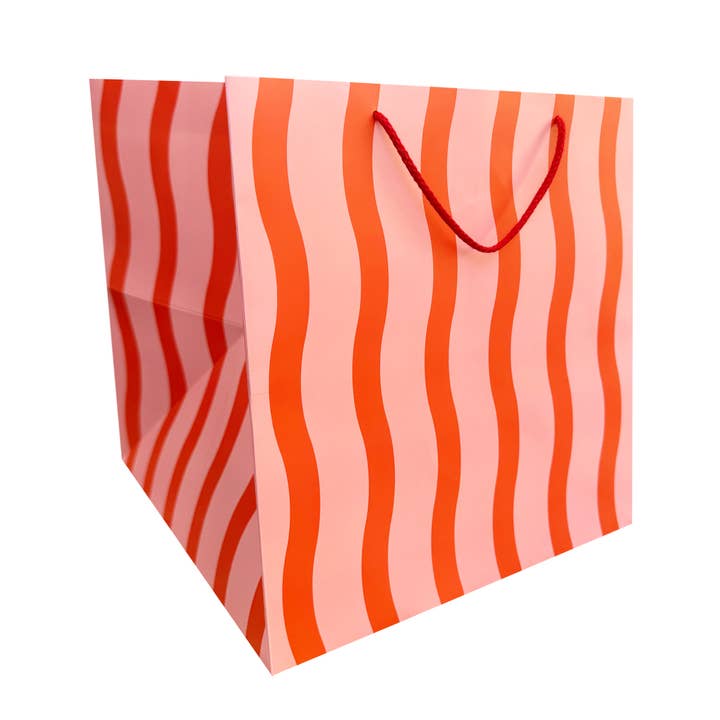 Tangy Red Fussy Stripe Large Square Gift Bag