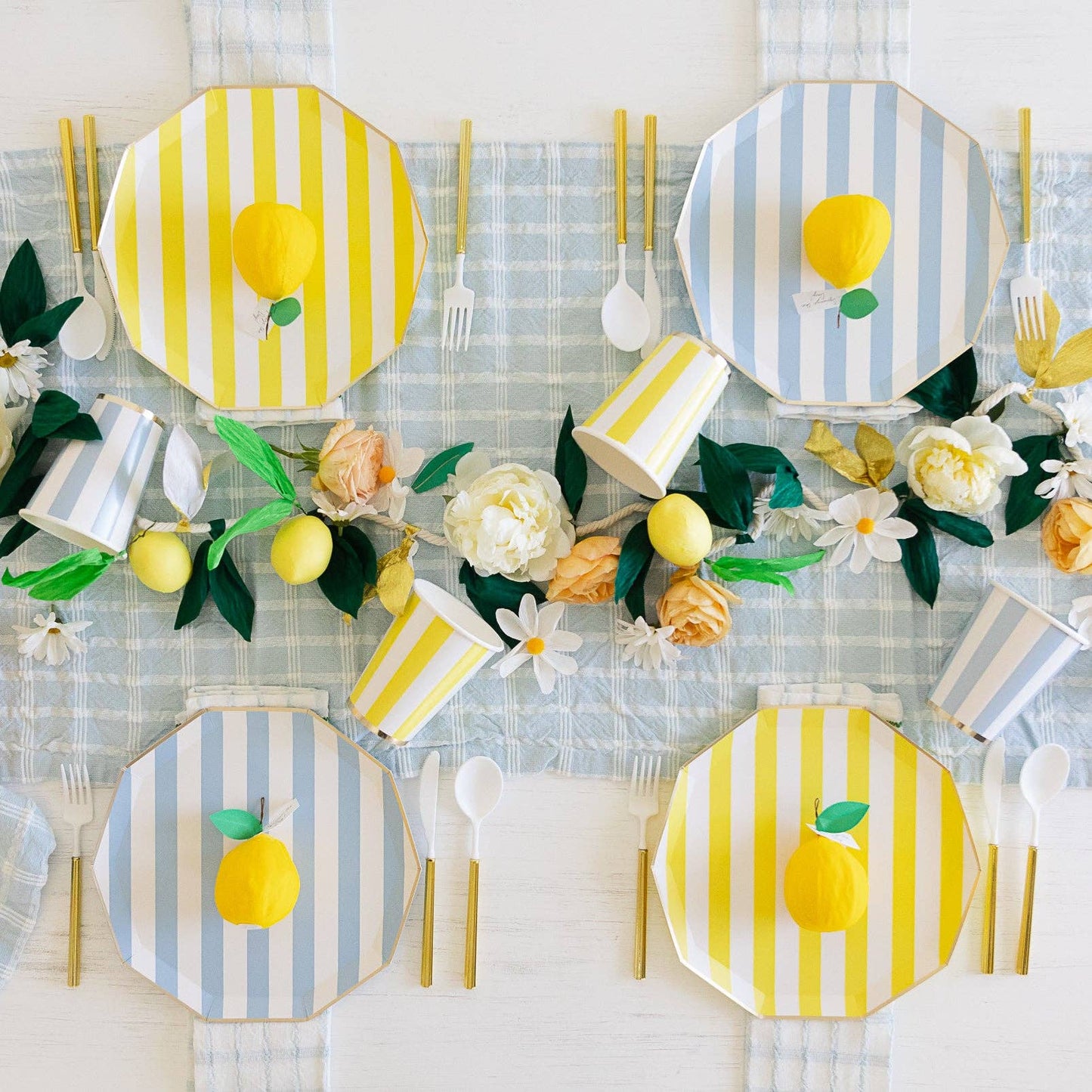 Soleil Yellow Cabana Stripe Dinner Plates