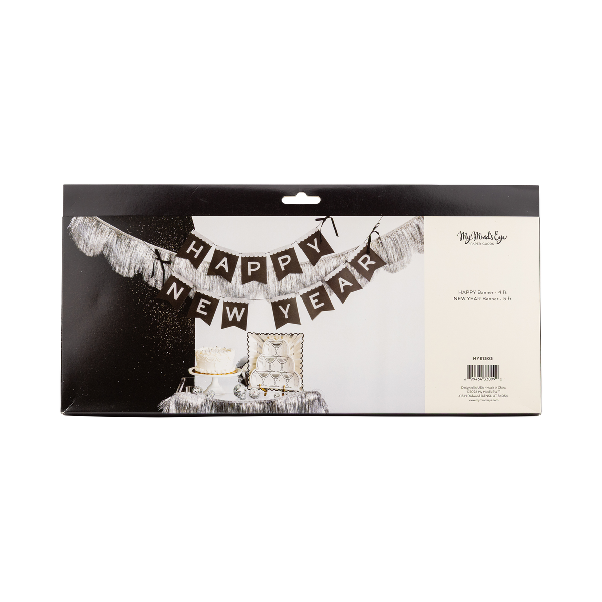 Silver Glitter Happy New Year Paper Banner Set