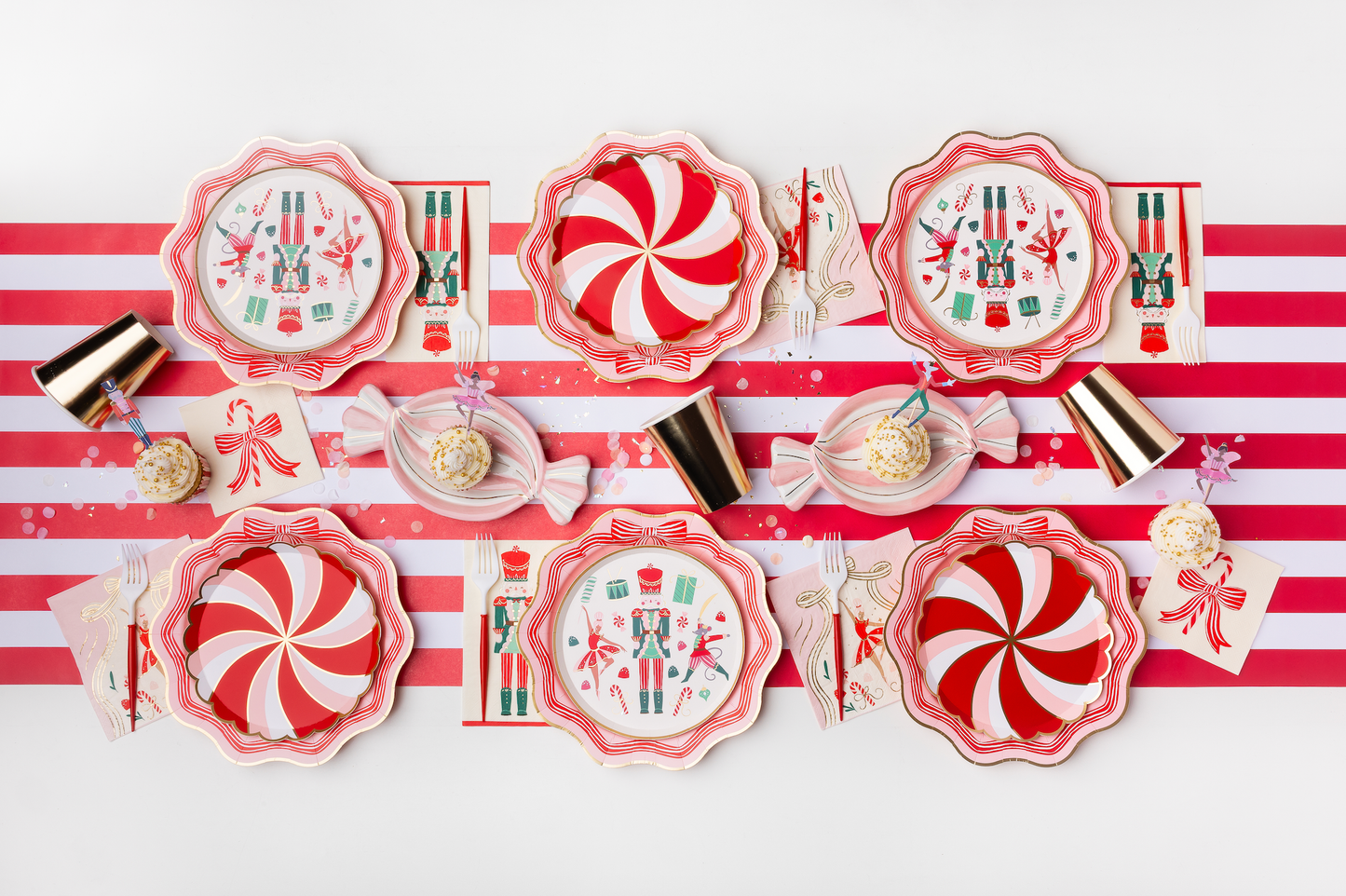 Elegant Pink Peppermint Bow Dinner Plates