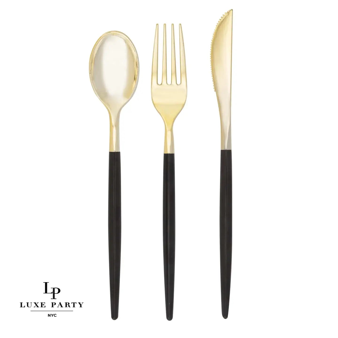 Black and Gold Plastic Cutlery 32 Piece Set