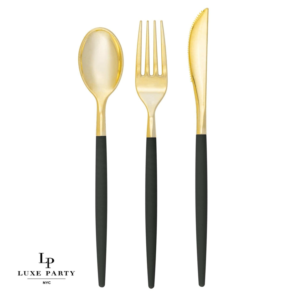 Emerald & Gold Plastic Cutlery Set