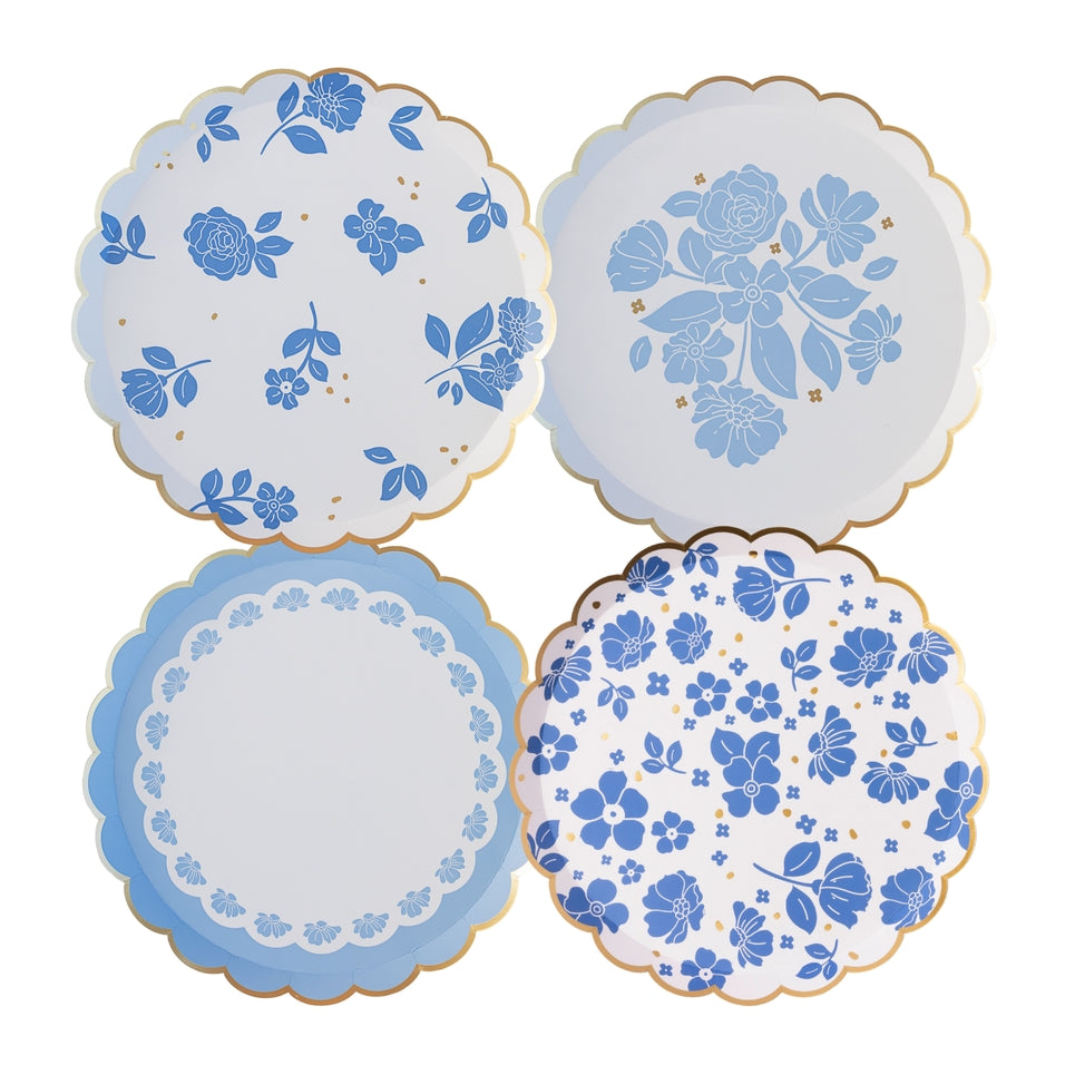 Belle Blue Elegant Floral Dessert Plates