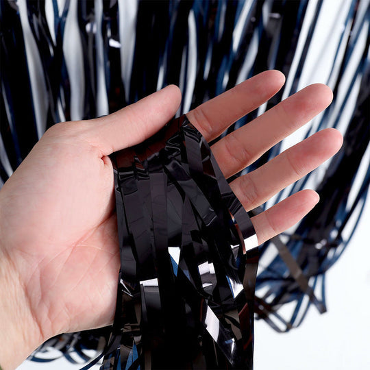 3'X6.5' Foil Fringe Curtain - Metallic Black