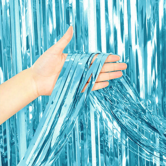 3'X6.5' Foil Fringe Curtain - Metallic Light Blue
