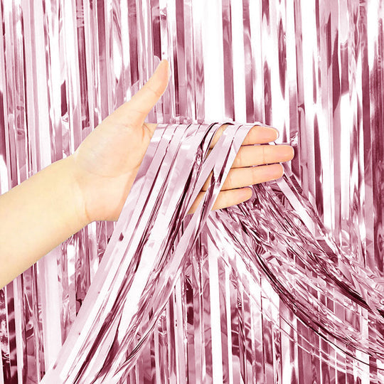3'X6.5' Foil Fringe Curtain - Metallic Pink