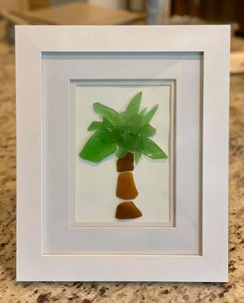 HANDMADE COASTAL SEA GLASS FRAMED ART