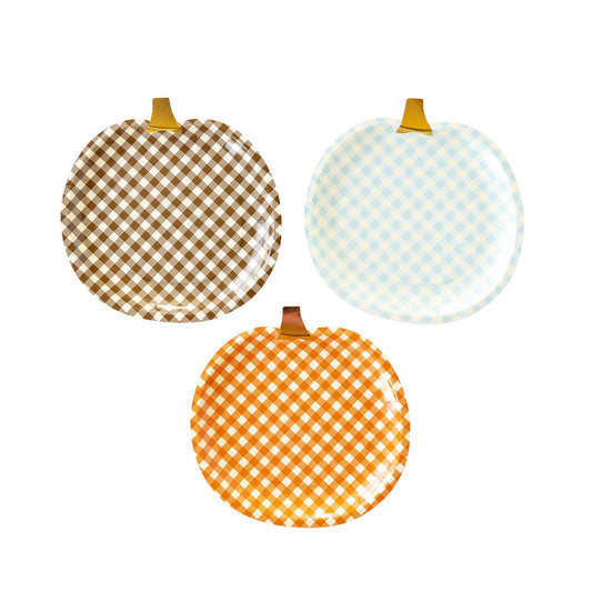 Harvest Gingham Pumpkin Shaped Plates