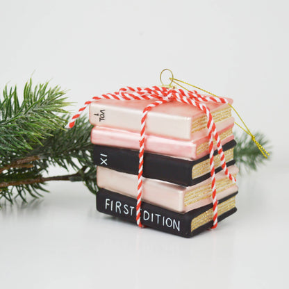 Book Club Stack Glass Christmas Ornament