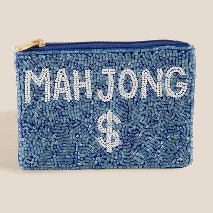 Blue Mahjong Money Seed Beaded Coin Purse