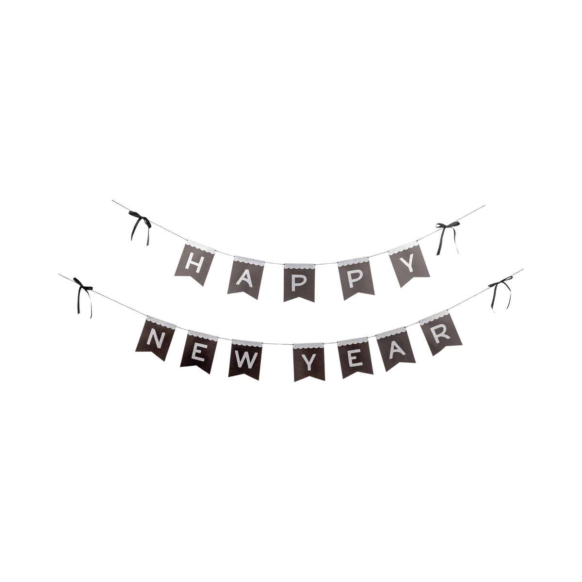 Silver Glitter Happy New Year Paper Banner Set