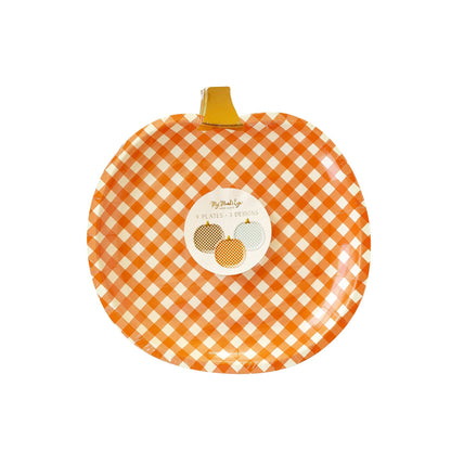 Harvest Gingham Pumpkin Shaped Plates