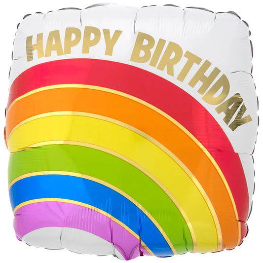 18" Happy Birthday Gold Rainbow Balloon