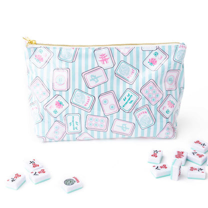 Cosmetic Case, Mahjong Tile Print Clear-Coated Travel Pouch