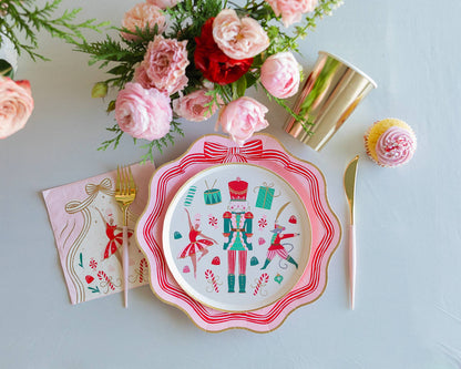 Elegant Pink Peppermint Bow Dinner Plates