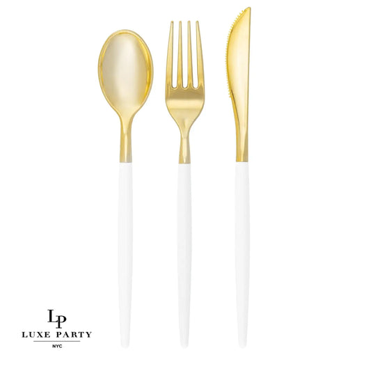 Classic White and Gold Plastic Cutlery 32 Piece Set