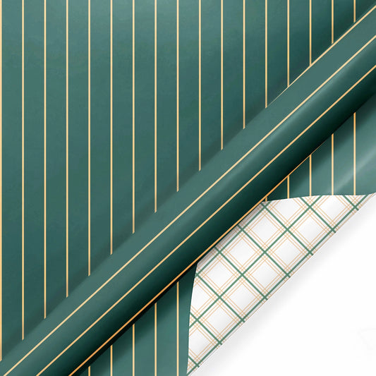 30" X 10' Reversible Wrapping Paper Green Stripe/Plaid