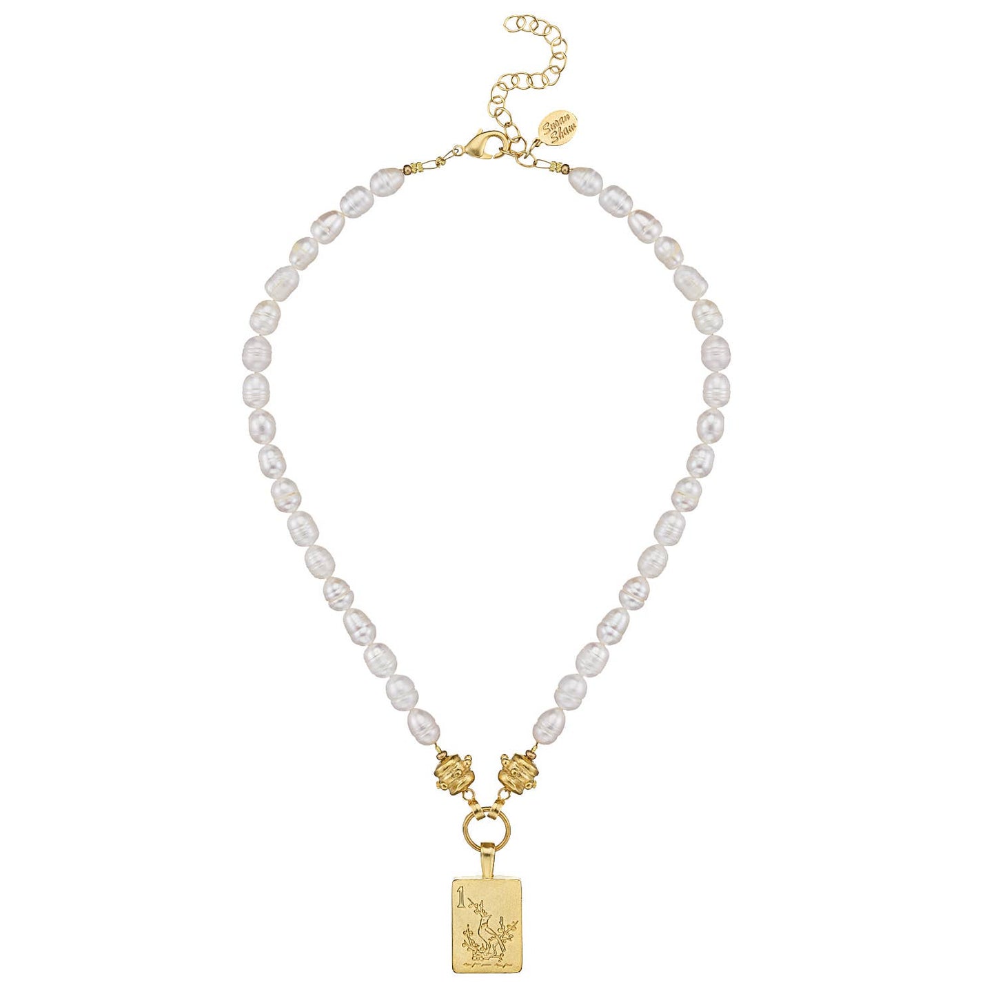 Bam Bird Mahjong Tile Pearl Necklace