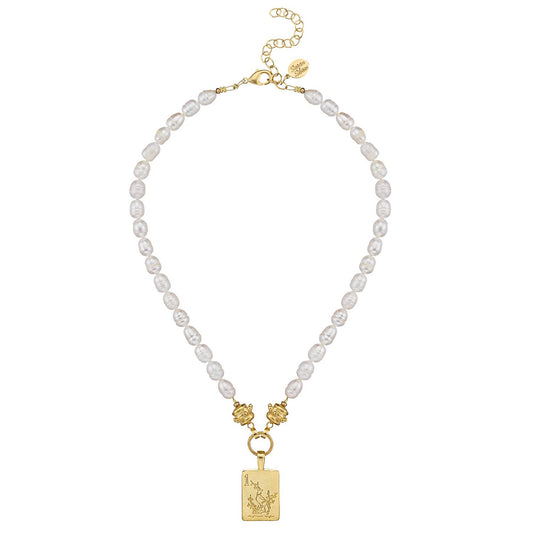 Bam Bird Mahjong Tile Pearl Necklace