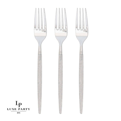Chic Round Silver Glitter Forks