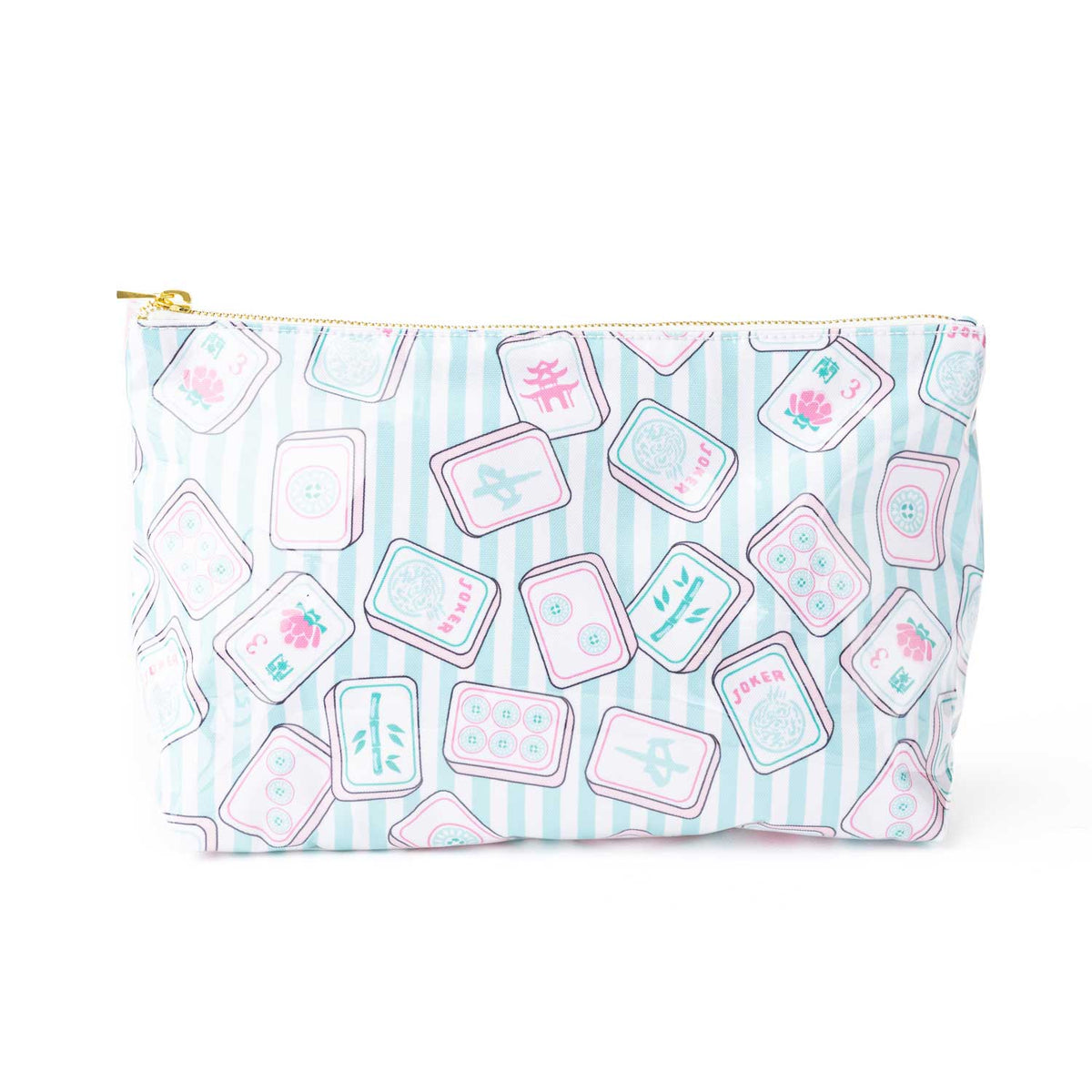 Cosmetic Case, Mahjong Tile Print Clear-Coated Travel Pouch