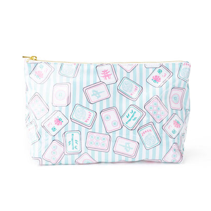 Cosmetic Case, Mahjong Tile Print Clear-Coated Travel Pouch