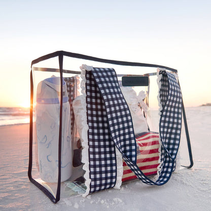 Navy Gingham Jelly Tote Bag