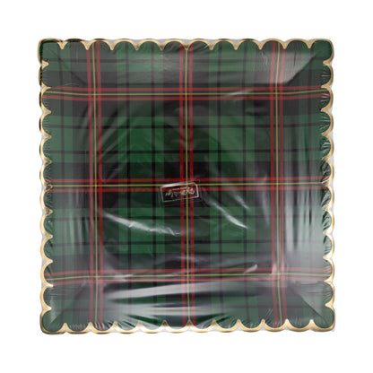 Green Plaid Christmas Square Dinner Plates