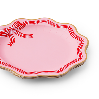 Elegant Pink Peppermint Bow Dinner Plates