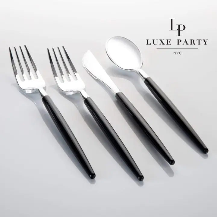 Black and Silver Plastic Cutlery Set