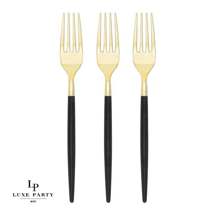 Chic Round Black and Gold Forks