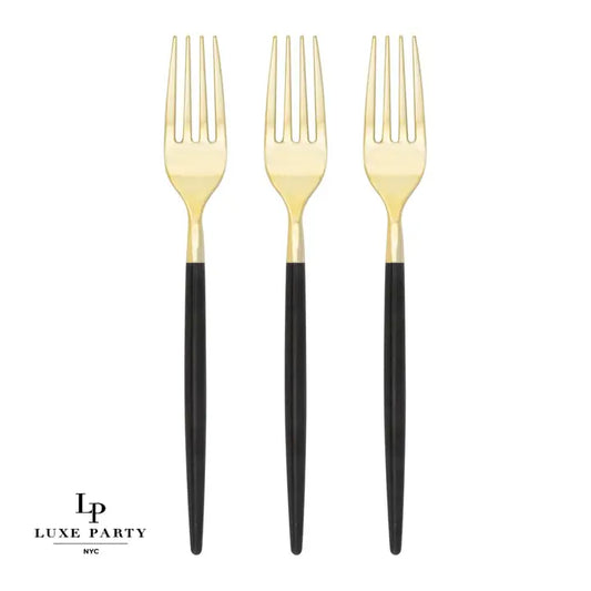 Chic Round Black and Gold Forks