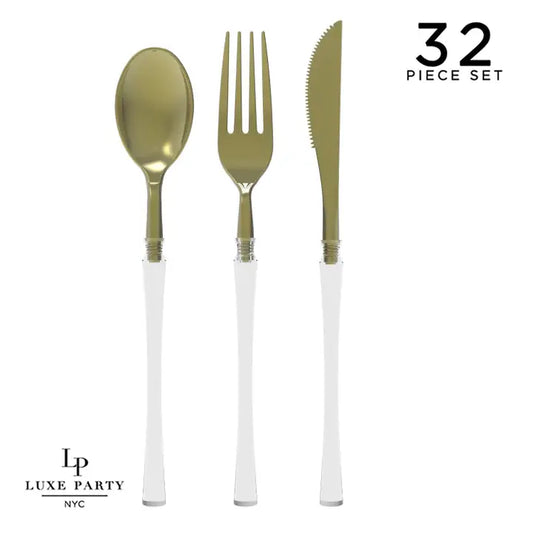 Neo Classic Clear and Gold Plastic Cutlery Set