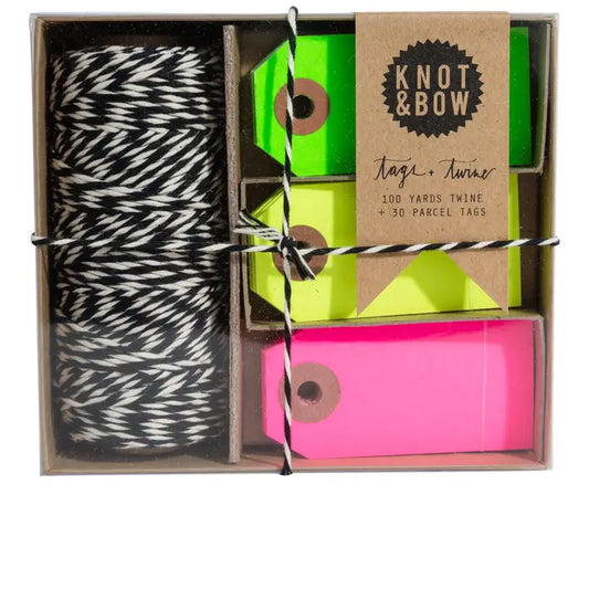 Black Natural Neon Tag and Twine Box