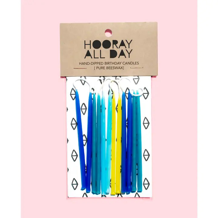 100% Beeswax Hand-Dipped Birthday Candles - Blues