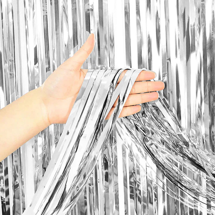 3'X6.5' Foil Fringe Curtain - Metallic Silver