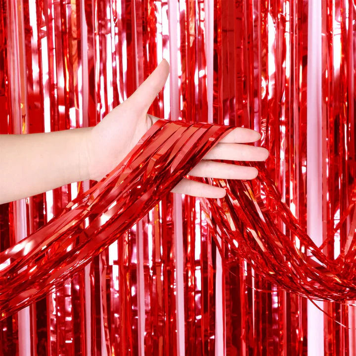 3'X6.5' Foil Fringe Curtain - Metallic Red