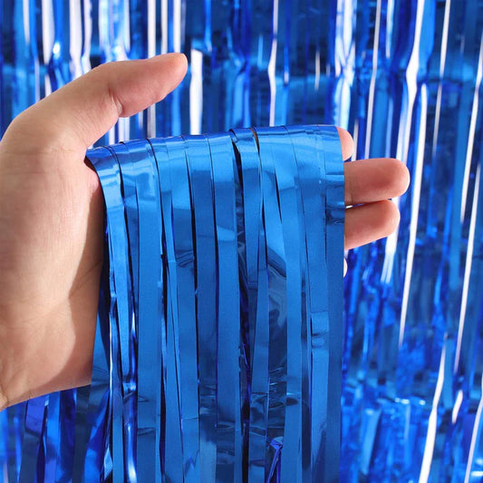 3'X6.5' Foil Fringe Curtain - Metallic Blue