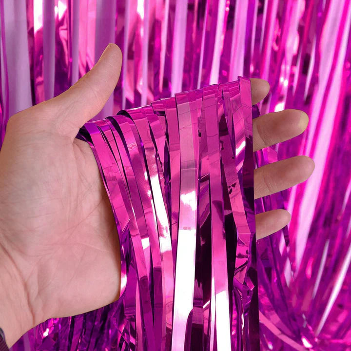 3'X6.5' Foil Fringe Curtain - Metallic Magenta