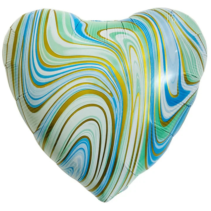 18" Agate Heart Aqua & Gold