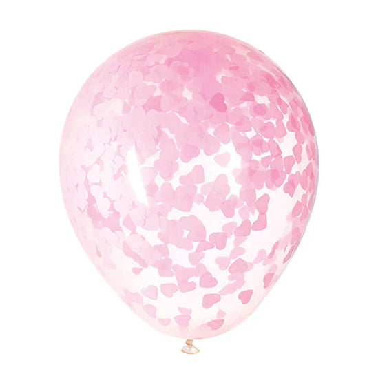 16" Clear Balloons with Pink Heart Tissue Confetti - 5pk