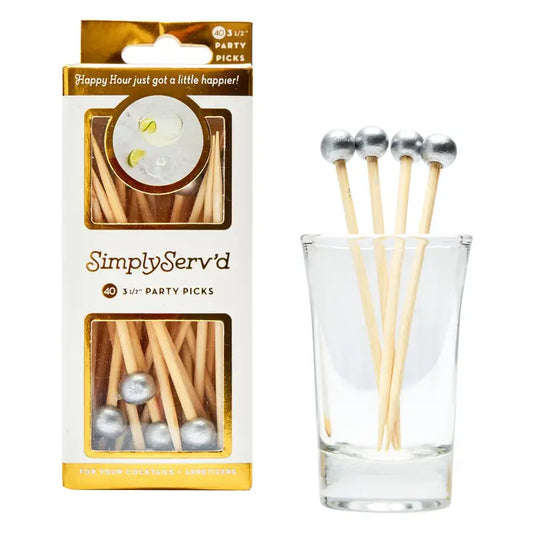 Party Pick Fancy Bamboo Toothpick Small 3.5" Silver